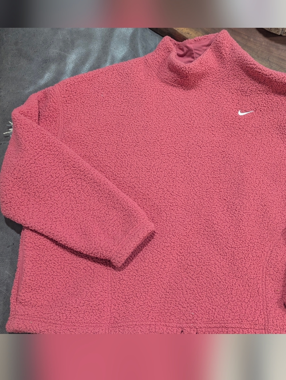 Nike Rose Pink Sherpa Fleece Mock Neck Pullover